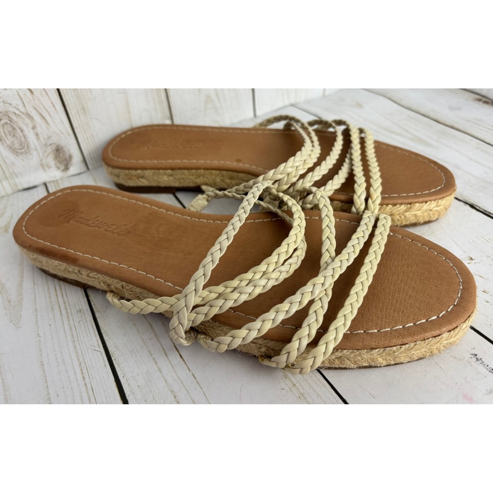 Madewell The Kathryn Braided Espadrille Slide Flat Sandals Cream Tan Sz 8M